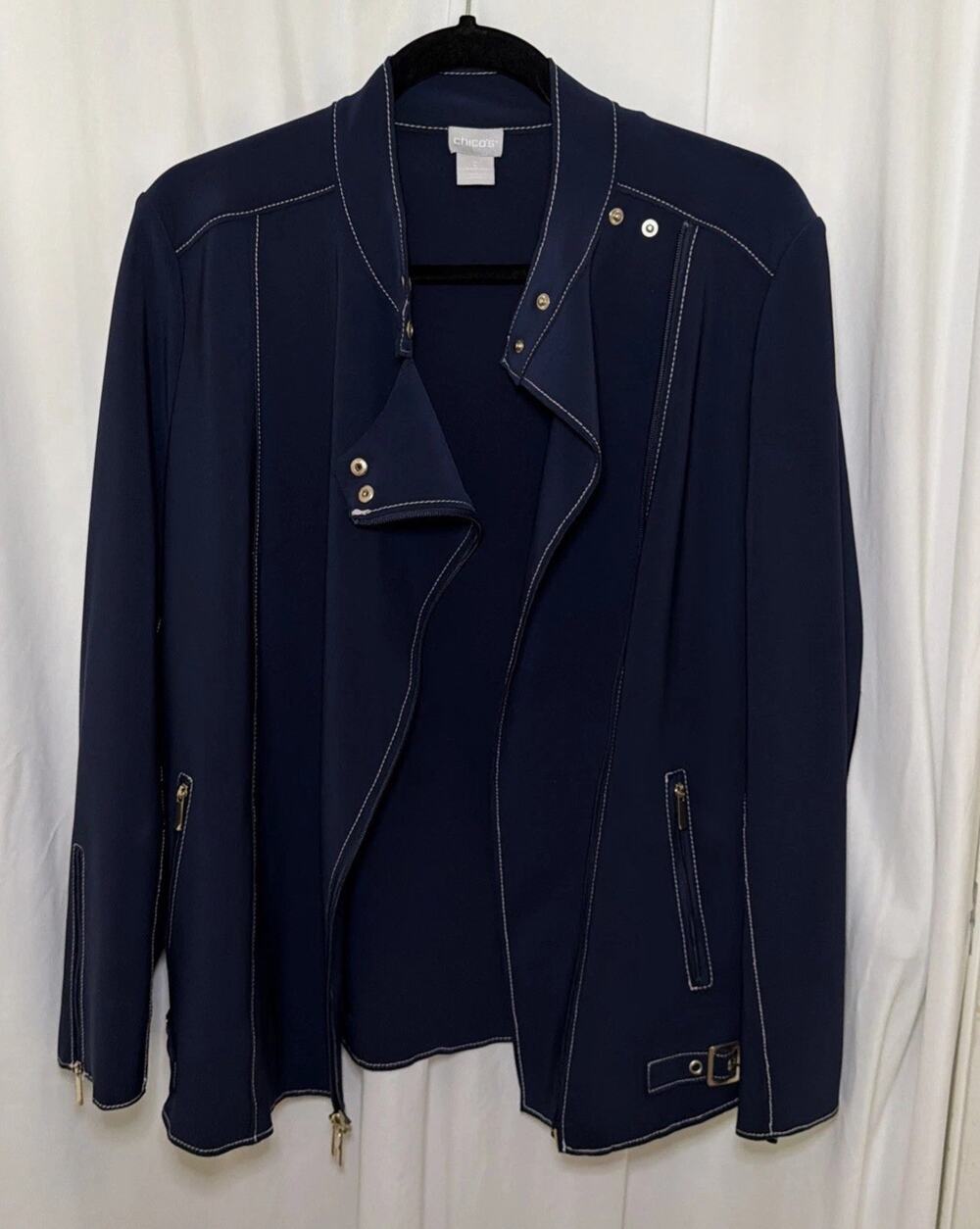 Chico's Moto Jacket Size 2 ( Size 12/14) Blue Navy